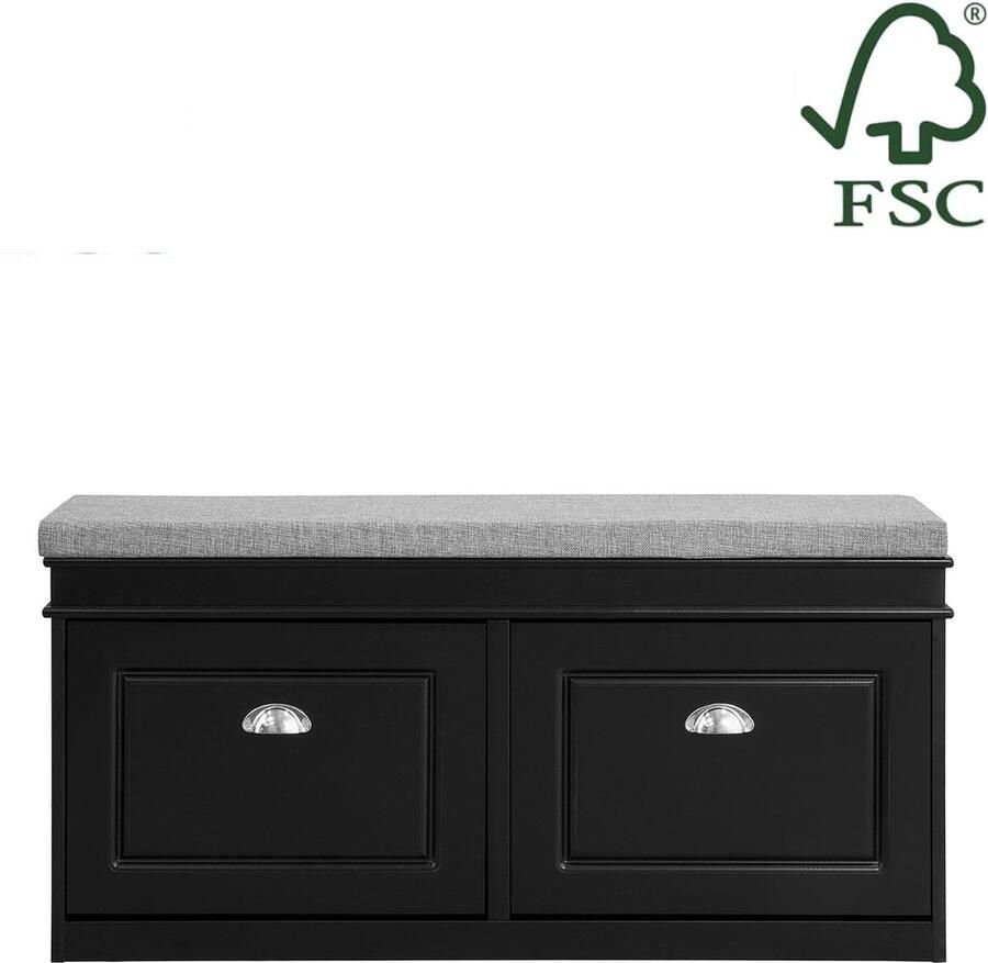 Schoenenbank met opbergruimte Schoenenrek Ingangsbank FSC-gecertificeerd Ruimtebesparend ontwerp Comfortabele zitplaatsen 104 cm x 52 cm x 24 cm Verkrijgbaar in zwart of wit