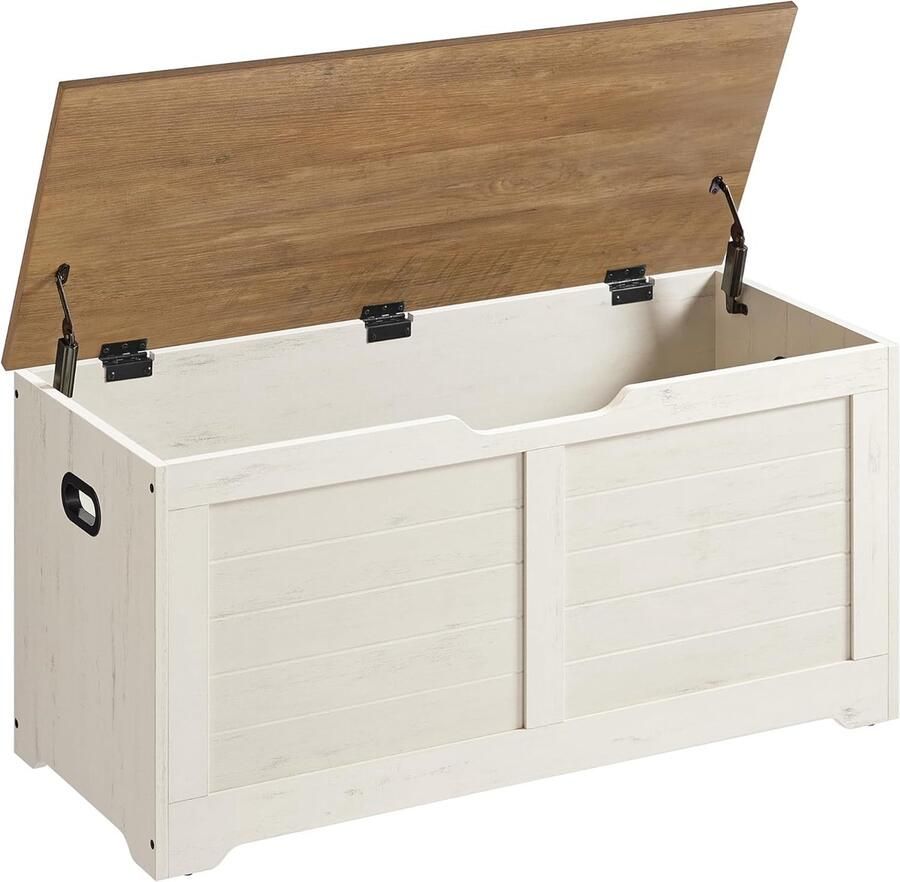 Schoenenbank met opbergruimte zitbank met 2 veiligheidsscharnieren opbergkast in landhuisstijl 40 x 100 x 46 cm voor hal slaapkamer of woonkamer vintage wit-honingbruin