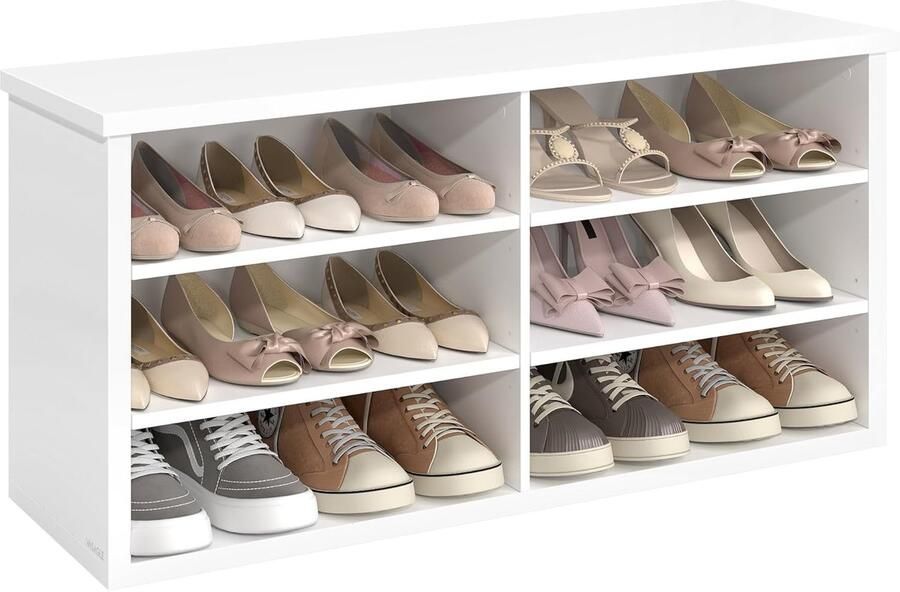 Schoenenbank met opbergruimte – zitbank met 6 vakken en verstelbare planken ideaal voor woonkamer en hal 29 5 x 100 x 50 cm honingbruin