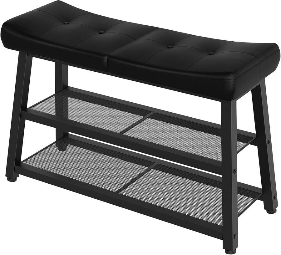 Schoenenbank met PU-beklede zitting – 2-laags schoenenrek met zitbank ideaal voor hal gang of slaapkamer zwart