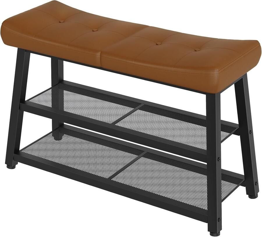 Schoenenbank met PU-beklede zitting – 2-laags schoenenrek met zitbank ideaal voor hal gang of slaapkamer bruin-zwart