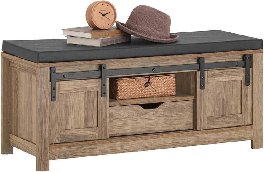 Schoenenbank met schuifdeuren en opbergruimte – Zitbank met schoenenrek voor hal of entree