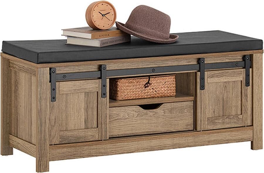 Rootz Living Rootz Schoenenbank met schuifdeuren Opbergbank Ingangsbank Verstelbare planken Comfortabel zitkussen Veelzijdig gebruik 100 cm x 46 cm x 35 cm