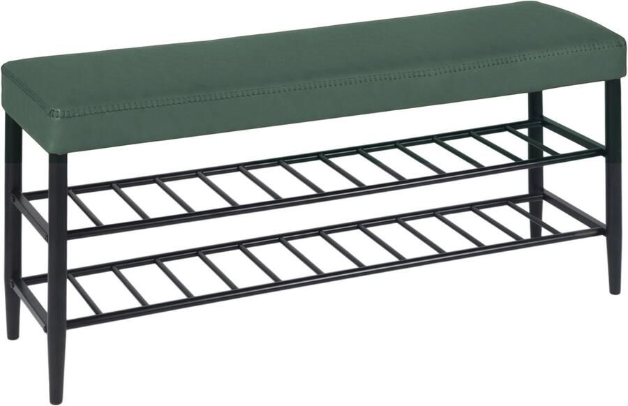 Schoenenbank met zitkussen 100 cm breed kunstleer groen-zwart
