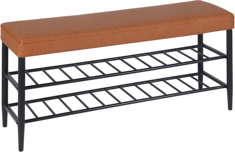 Schoenenbank met zitkussen 100 cm breed kunstleer zwart-bruin