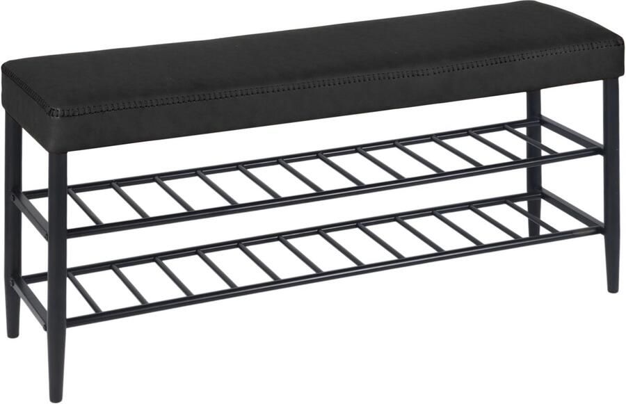 Schoenenbank met zitkussen 100 cm breed kunstleer zwart