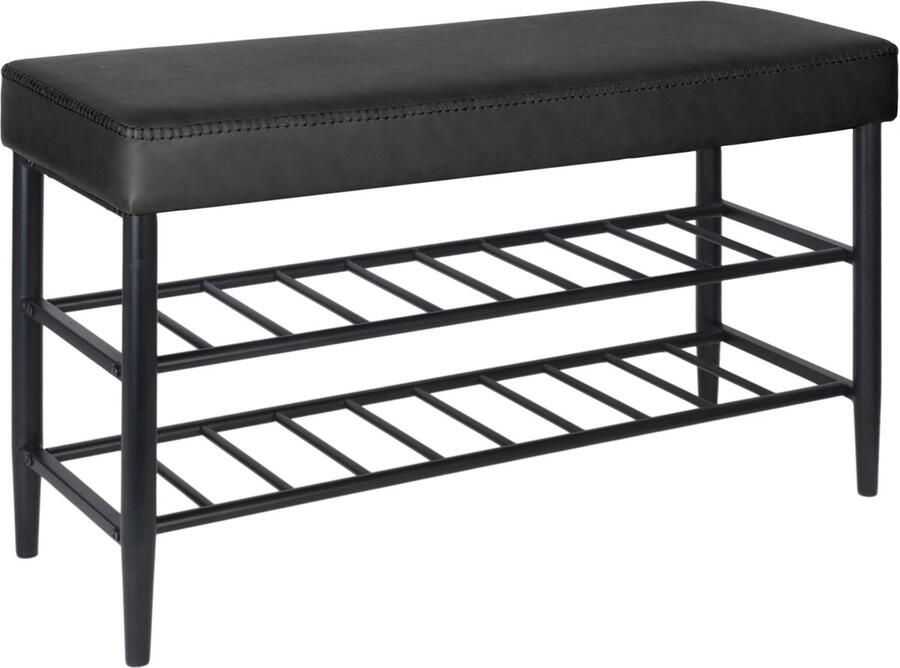 Schoenenbank met zitkussen 80 cm breed kunstleer zwart