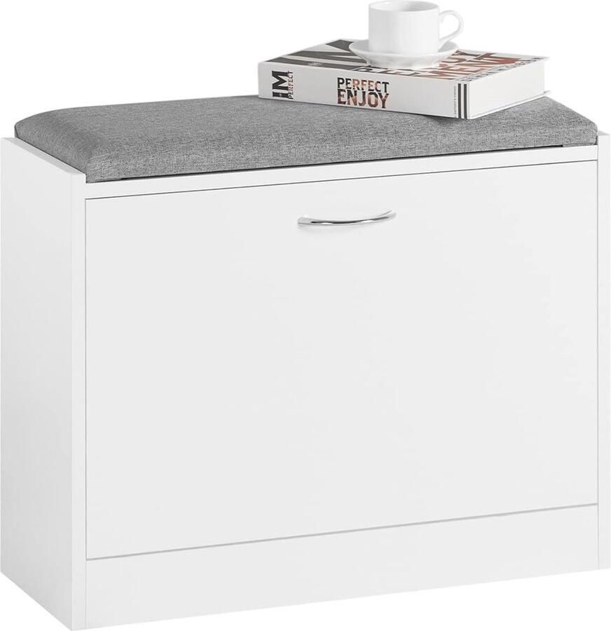 Schoenenbank met Zitkussen en Schoenenrek Ruimtebesparend Opbergmeubel voor Schoenen 60x47x24cm