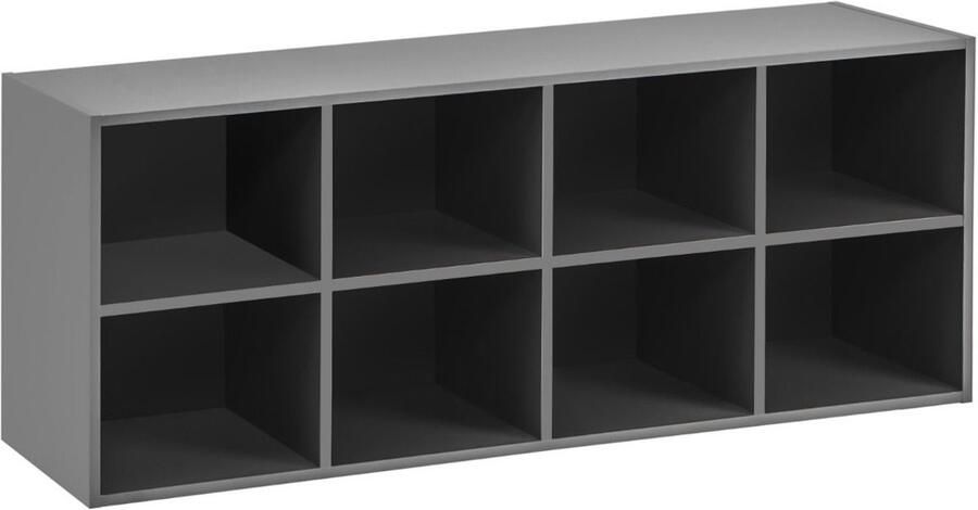 Schoenenbank met Zitkussen – Houten Schoenenrek – 8 Open Vakken – Belastbaar tot 230 kg – Grijs – 102x30x41 cm