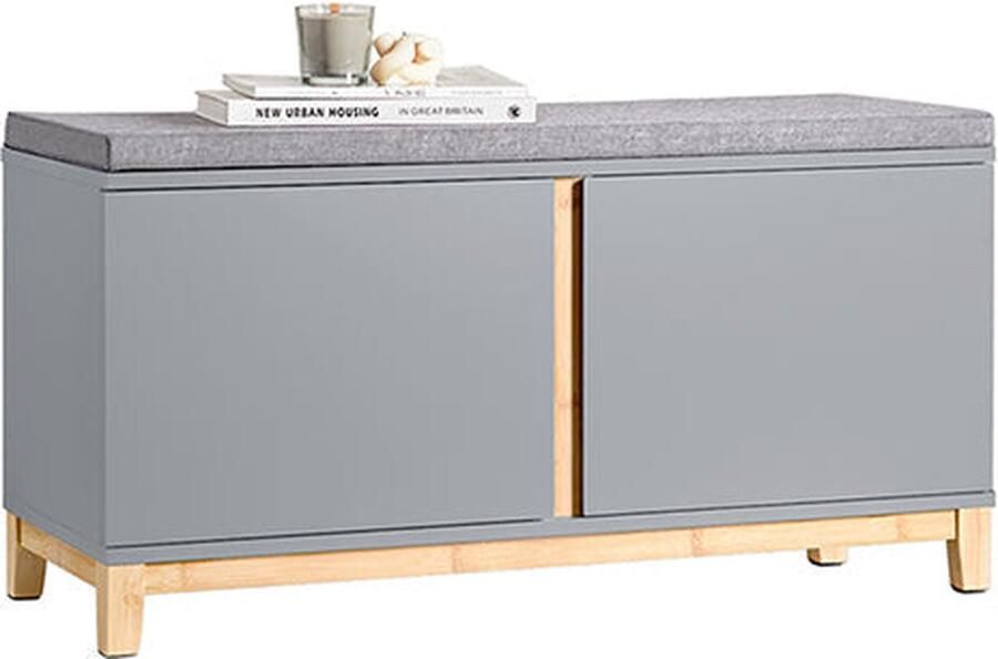 Rootz Living Rootz Schoenenbank met zitkussen Ingangsbank Opbergorganizer Verstelbare planken Constructie van bamboe en MDF Comfortabele zitplaatsen Stabiel ontwerp 90 cm x 47 cm x 34 cm