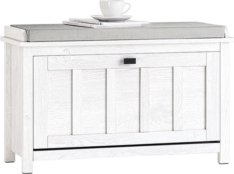 Rootz Living Rootz Schoenenbank met zitkussen Schoenenkantelaar Ingangsbank Vintage Wit Krasbestendig Ruimtebesparend ontwerp Eenvoudige montage 80 cm x 50 cm x 30 cm