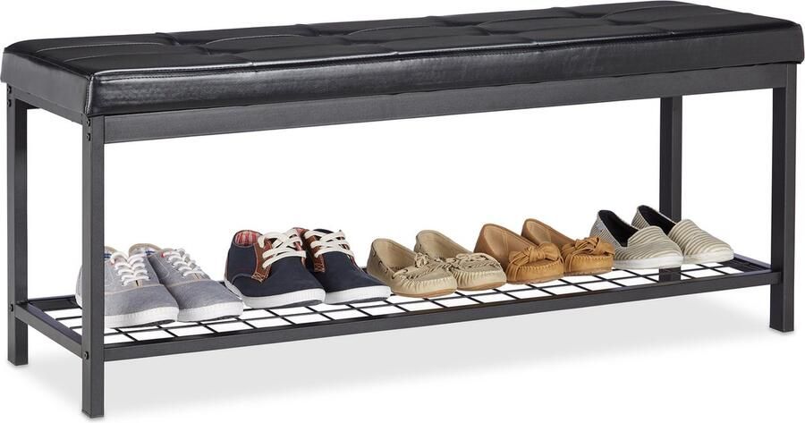 Relaxdays schoenenbank XXL gepolsterd schoenenrek zitbank schoenenkast halbank zwart