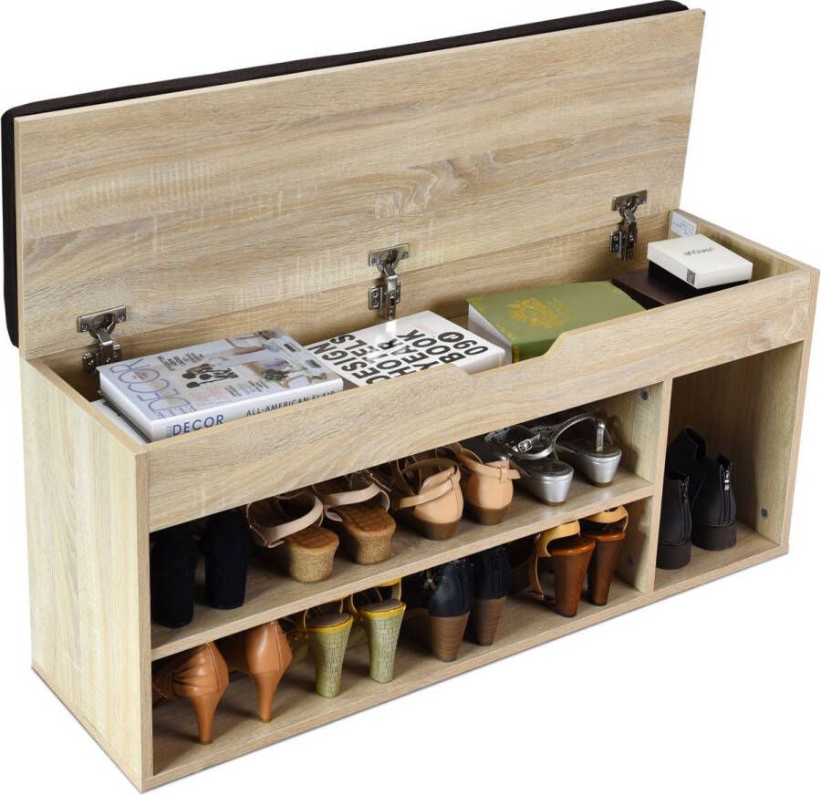 Schoenenbank schoenenkast met zitkussen van E1 houten spaanplaat gang schoenenrek 104 x 45 x 30 cm (grijs)