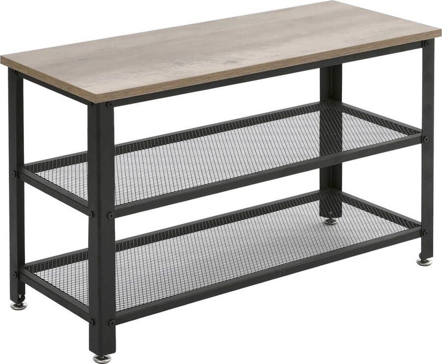 Schoenenbank schoenenkast schoenenrek om op te zitten schoenenrek met 3 niveaus metalen frame voor entree hal woonkamer industrieel design