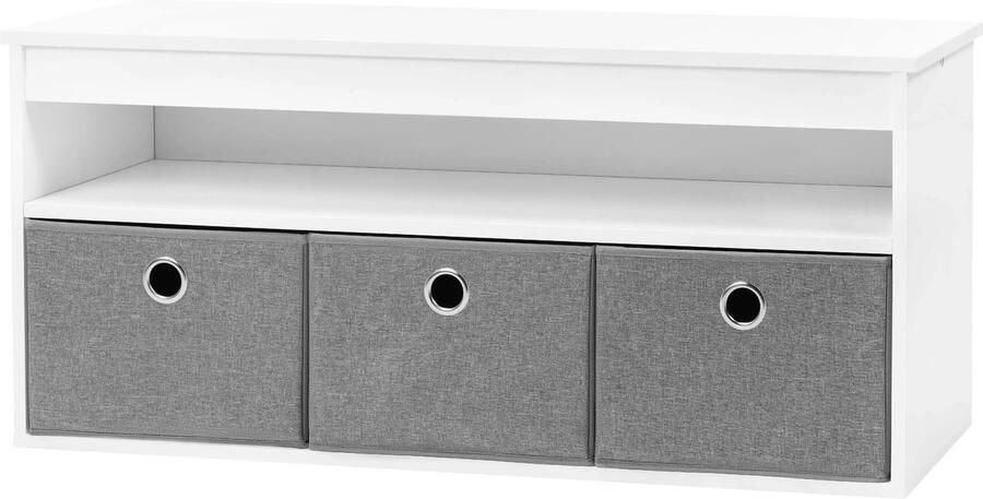 Corenia Schoenenbank Schoenenkast Schoenenrek Schoenkast – Opbergkist voor Entree & Woonkamer Wit Halbank met Zitgedeelte & 3 Verwijderbare Stoffen Laden