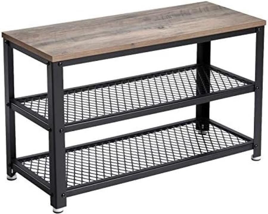 Schoenenbank schoenenrek met 2 legplanken opbergruimte voor schoenen 73 x 30 x 45 cm voor gang hal woonkamer metalen frame industrieel design grijs-zwart
