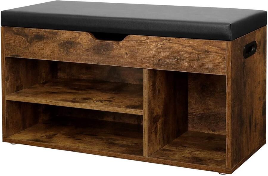 Schoenenbank Schoenenrek Opbergkast met 1 gesloten klepvak 3 open vakken en zacht comfortabel kussen Max. belasting 150 kg Geschikt voor woonkamer lounge hal en slaapkamer 80 x 30 x 44 cm Natuurlijke kleur