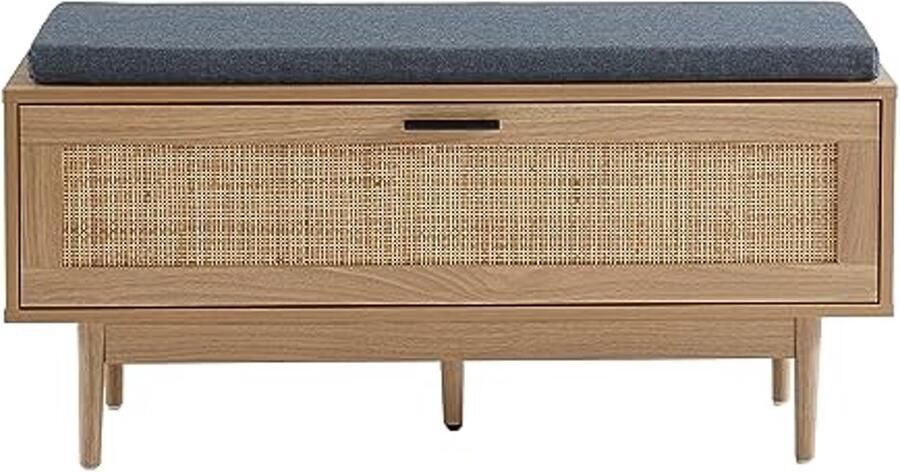 Schoenenbank van rotan 100 cm met opbergruimte en zitkussen
