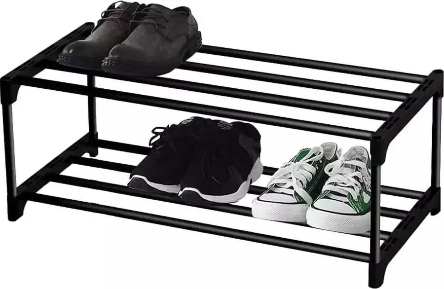 Klein 2-laags schoenenrek voor 6 paar schoenen opbergsysteem met roestwerende coating slaapzaal huurhuis balkon stapelbaar schoenenrek
