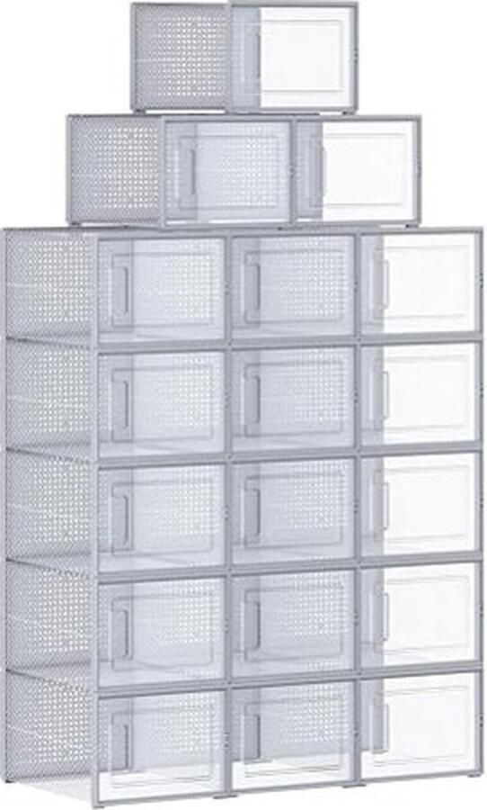 ZAZA Home Schoenendoos voor schoenen tot stapelbare schoenorganisator opvouwbaar en veelzijdig transparant en grijs 18 stuks