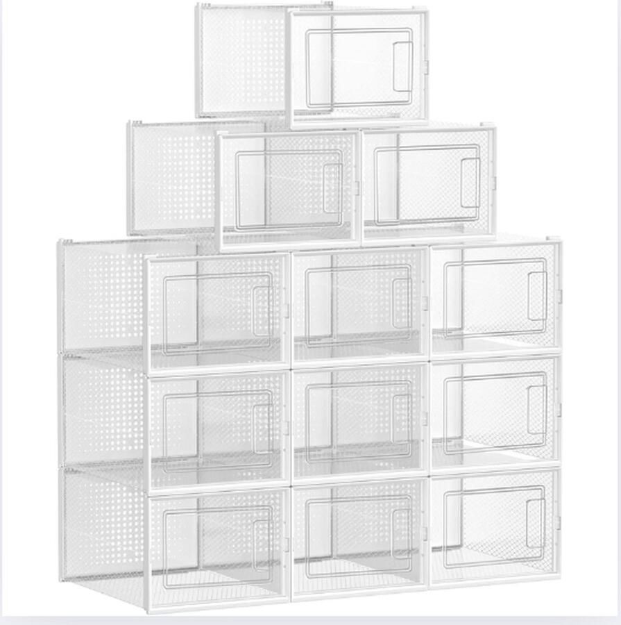 Schoenendozen 12 stuks schoenendozen opvouwbaar en stapelbaar tot transparant-wit LSP12MWT