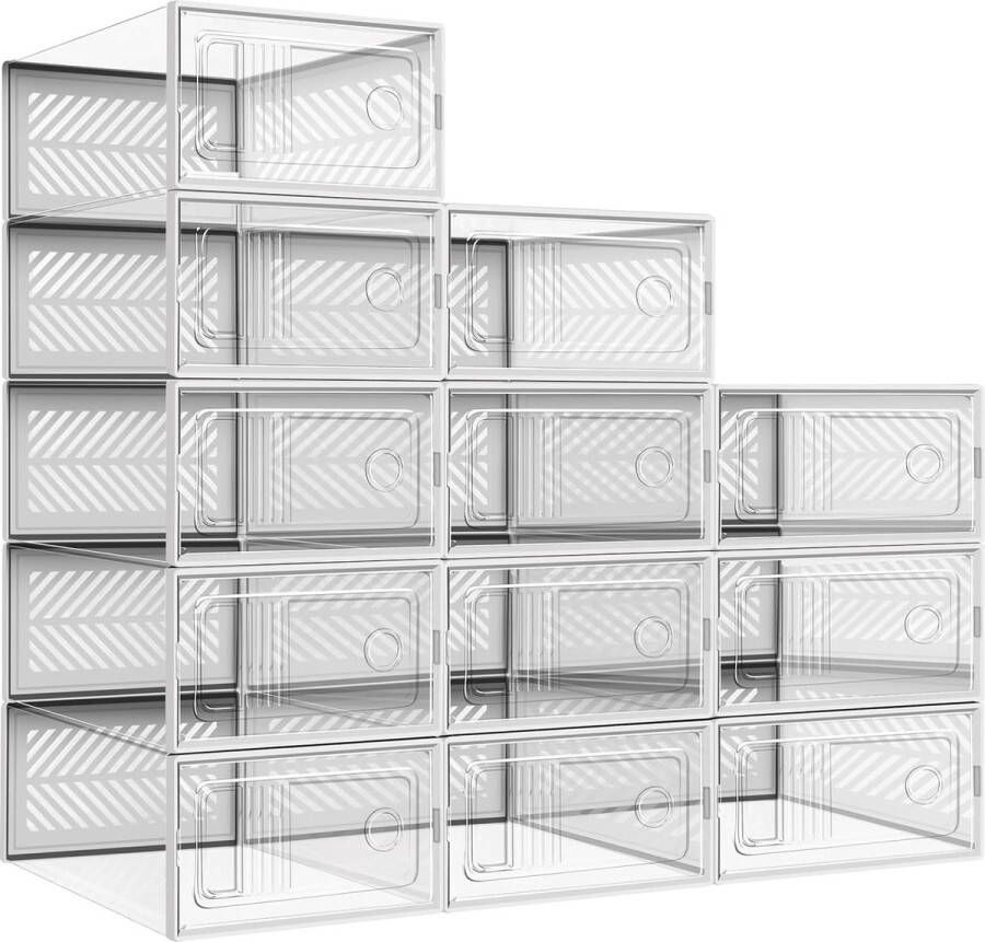 Schoenendozen stapelbaar transparant 12 stuks hard plastic schoenendozen met deksel - Foto 2