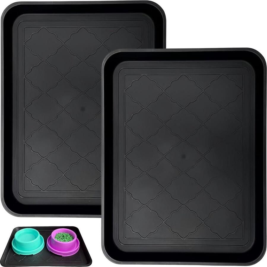 Schoenendruipbak Met Verhoogde Rand Waterdichte Schoenmat Voor Huisdieren Set van 2 Voor Binnen En Buiten Regen Schoenenrek (42 x 32 cm Zwart)