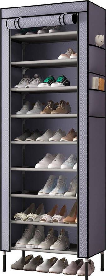 Schoenenkast 10 etages 58 x 28 x 170 cm stofdicht geschikt voor maximaal 30 paar schoenen plastic grijs 58 x 28 x 170 cm