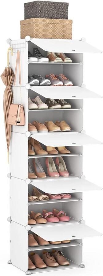 Schoenenkast met 2 klapdeuren verstelbare en afneembare verdeler 12 paar damesschoenen 8 herenschoenen smalle ingang 60 x 24 x 835 cm (l x b x h) wit - Foto 13