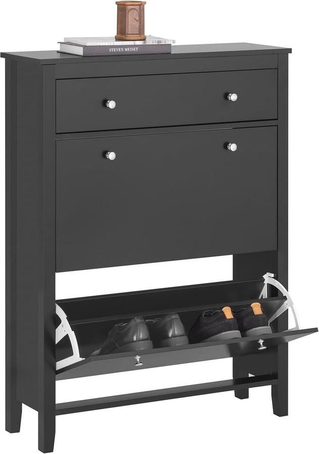 Schoenenkast 2 Kleppen met Lade Luxe Schoenenopbergdoos voor Hal en Woonkamer 80x25x108 cm