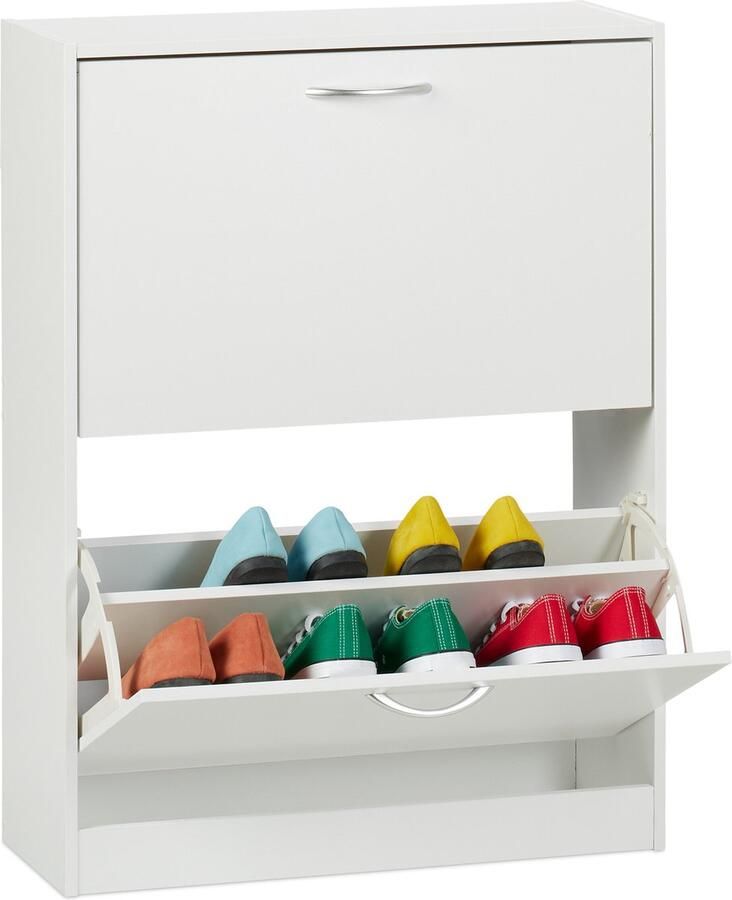 Schoenenkast 2 kleppen smal 12 paar 80x60x24 cm wit