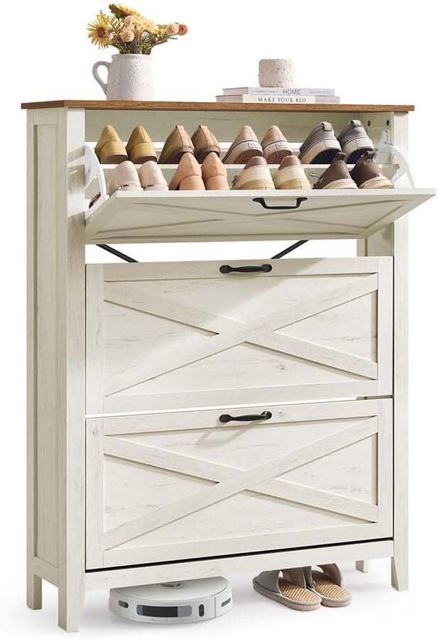 Schoenenkast 3 Kleppen Van hout Voor 24 paar schoenen Wit