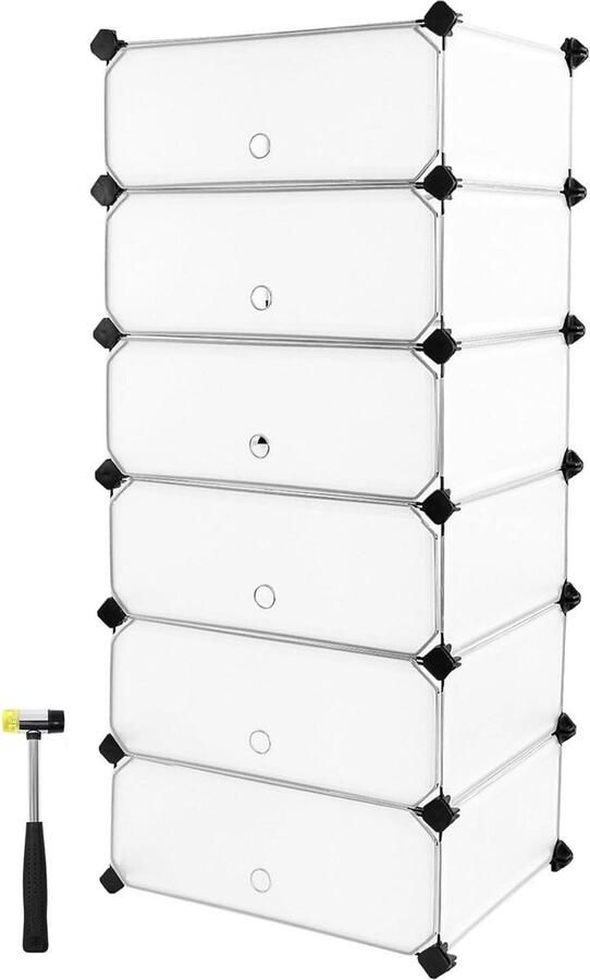 Schoenenkast 6 deuren slanke schoenenkast kunststof opbergruimte organizer 12-18 paar wit 43 x 31 x 105 cm LPC06W