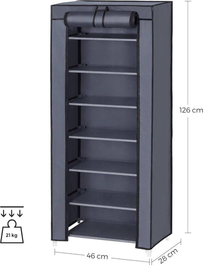 Schoenenkast 7 niveaus met stoffen bekleding ruim stoffen kast schoenenrek 46 x 28 x 126 cm (L x B x H) grijs RXJ024G02