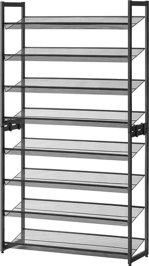 Schoenenkast 8-niveaus schoenenrek 4-traps planken 32-40 paar schoenen zwart verstelbare roosterplanken plat of schuin montage Songmics LMR08B
