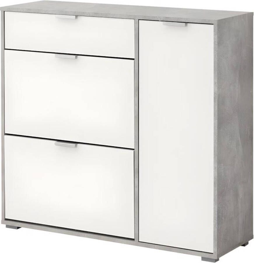 Vente-unique Schoenenkast ARIETTA 2 vlakken 1 deur en 1 lade wit & beton L 102 cm x H 95 cm x D 33 cm