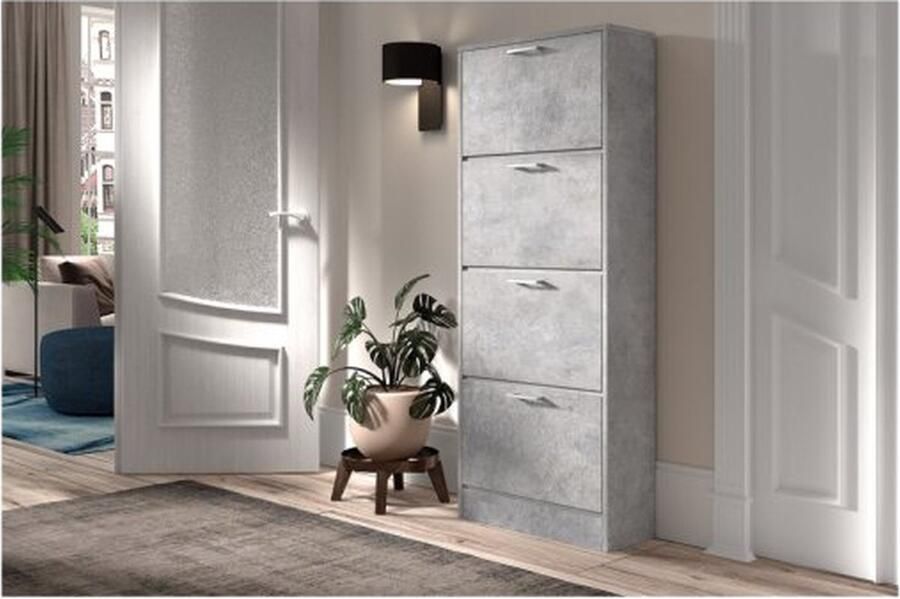 ZAZA Home Schoenenkast 'Carini' 4 laden Beton Spaanderplaat en decor
