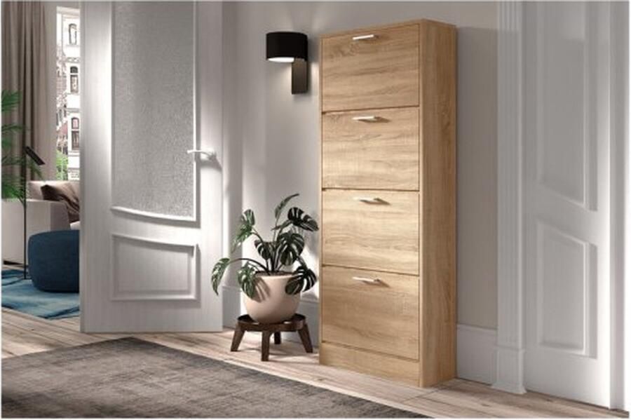 ZAZA Home Schoenenkast 'Carini' 4 laden Sonoma Spaanderplaat en decor