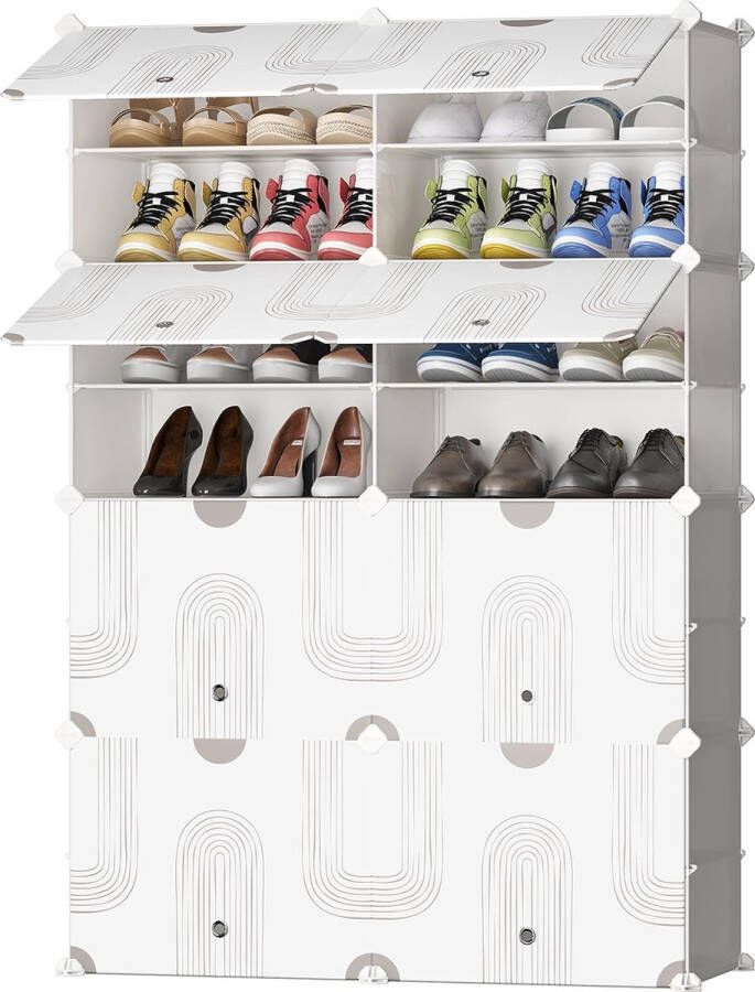 Schoenenkast doe-het-zelf schoenenrek modulaire schoenenstandaard met deur draagbare kunststof schoenenorganizer opbergrek voor hal slaapkamer entree (melkachtige draad 2 x 8)