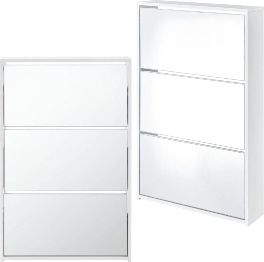 Unbranded Schoenenkast Ethan Met Spiegels Met 3 Vouwdeuren 102 5x63x17 cm Wit Spaanplaat - Foto 2