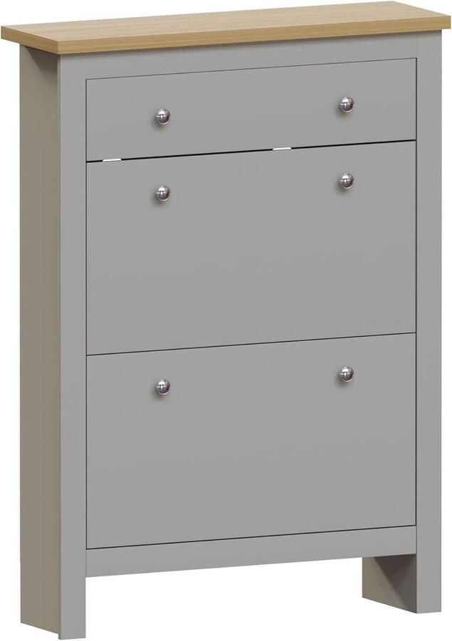 Schoenenkast grijs & eiken opberglijst 1 stuk H 108 x B 78 x D 24 cm