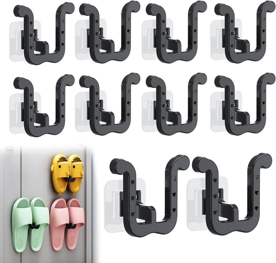 Schoenenkast hangend 10 Stuk Wandgemonteerd schoenenrek Schoenenhouder zonder boren Geschikt voor smalle ruimtes kasten badkamer keuken pantoffelopslag hangende schoenenorganizer Zwart