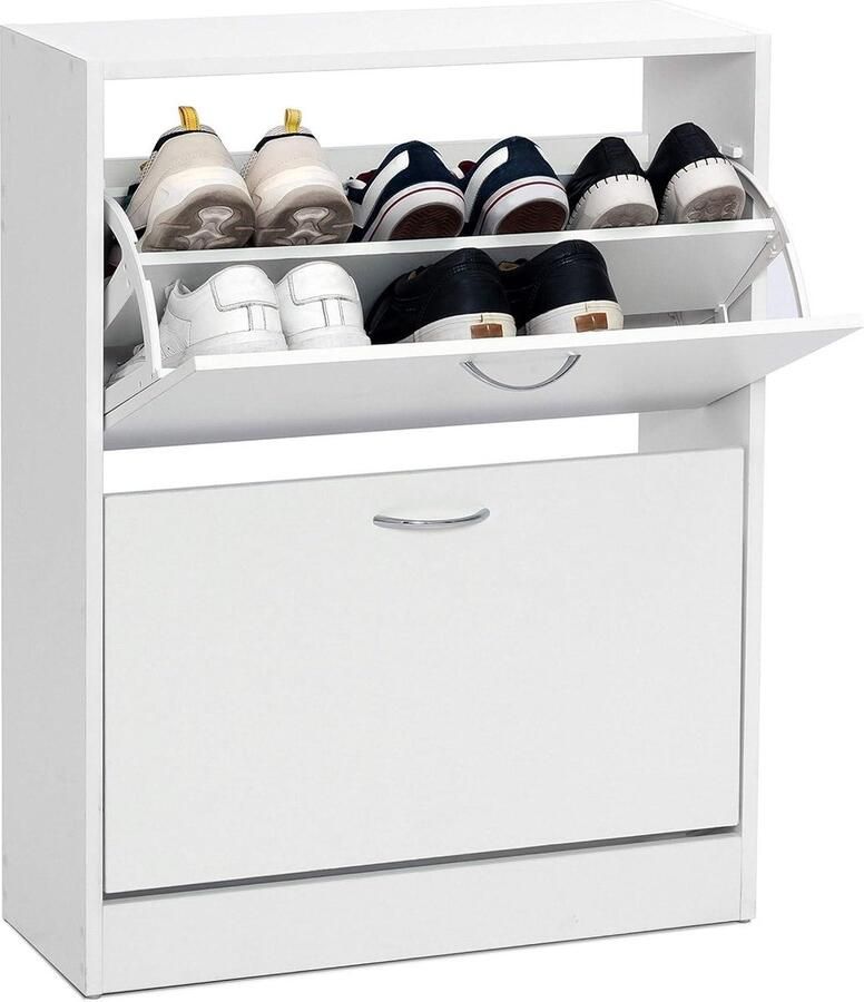 Schoenenkast met 2 klapdeuren verstelbare en afneembare verdeler 12 paar damesschoenen 8 herenschoenen smalle ingang 60 x 24 x 835 cm (l x b x h) wit - Foto 5