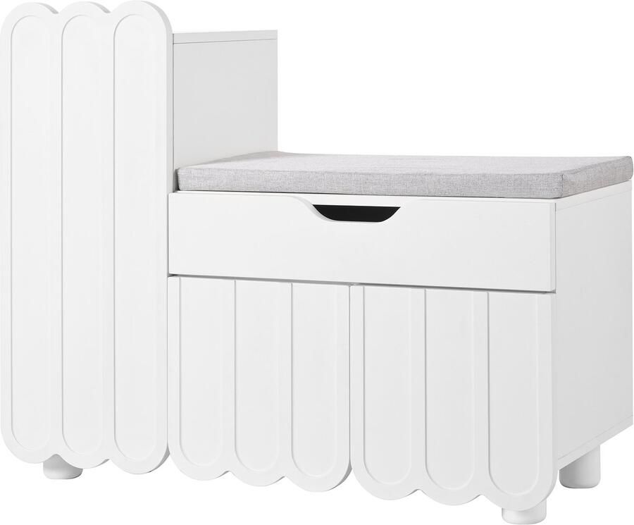 Schoenenkast Ingangskast met 1 lade 3 deuren en een zacht zitkussen geschikt voor de hal en het entreegebied 90 x 35 x 74 5 cm wit