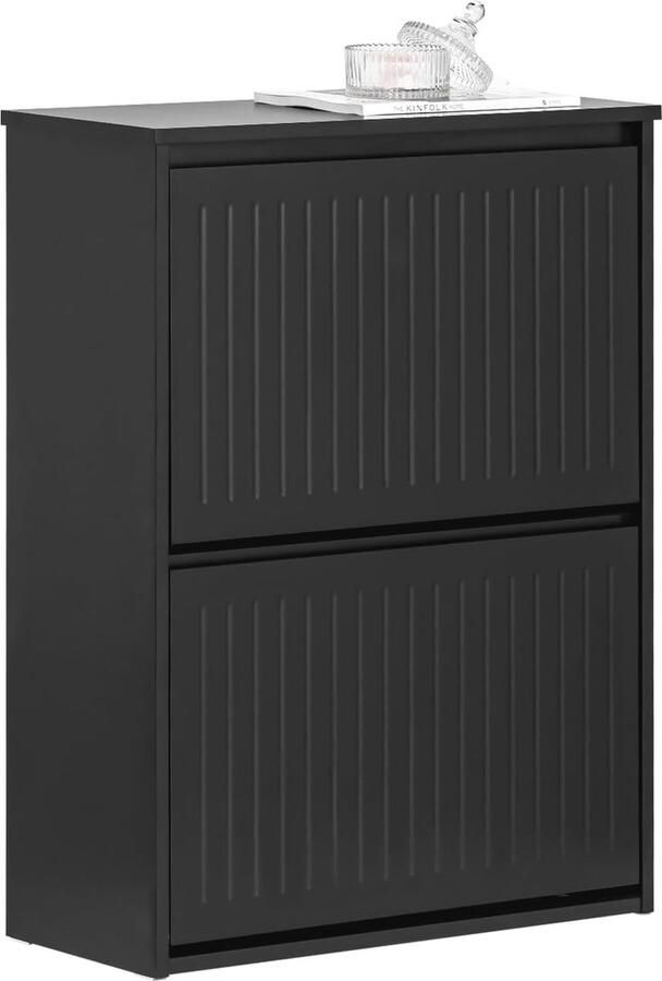 Schoenenkast met 2 Flappen Opbergkast voor Schoenen in Zwart