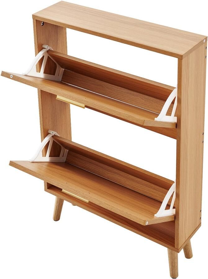 Schoenenkast met 2 Klaplades Vrijstaande Schoenenkast met Rotan Deuren voor Hoge Hakken Laarzen en Pantoffels Perfect voor de Hal Gang en Woonkamer