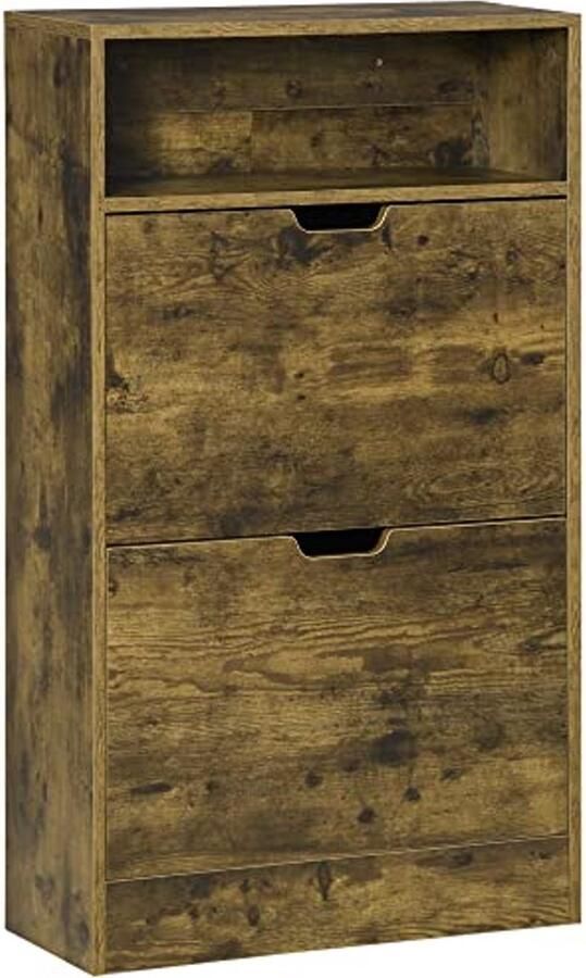 Schoenenkast met 2 Klepdeuren en Laden Opbergmeubel voor Tot 12 Paar Schoenen Ruimtebesparende Design Rustiek Bruin