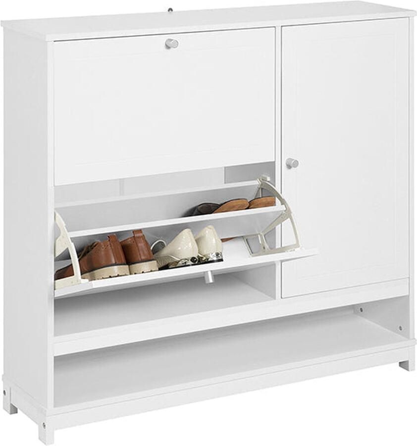 Rootz Living Rootz Schoenenkast met 2 kleppen Schoenenkantelaar Schoenenkast Veelzijdige opbergruimte Ruimtebesparend ontwerp Georganiseerde entree MDF en grenen constructie 102 cm x 96 cm x 24 cm