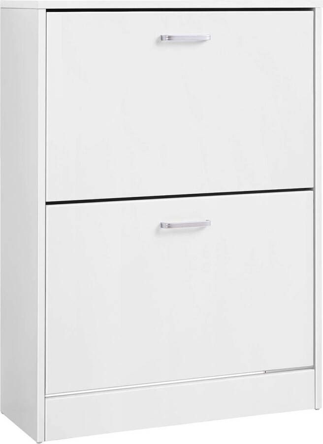 Schoenenkast met 2 kleppen schoenenkast scheidingswanden verstelbaar en afneembaar voor 12 paar damesschoenen of 8 paar herenschoenen kleine hal 60 x 24 x 83 5 cm wit