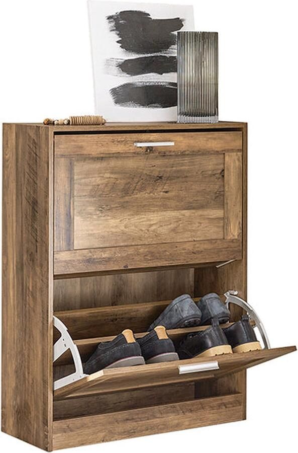 Rootz Living Rootz Schoenenkast met 2 kleppen Schoenenorganizer Schoenenopberger Muurveilig kantelslot Multifunctionele bovenplaat Ruimtebesparend ontwerp 60 cm x 79 cm x 23 cm
